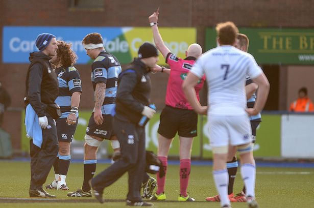 Jarrad Hoeata is sent-off against Leinster
