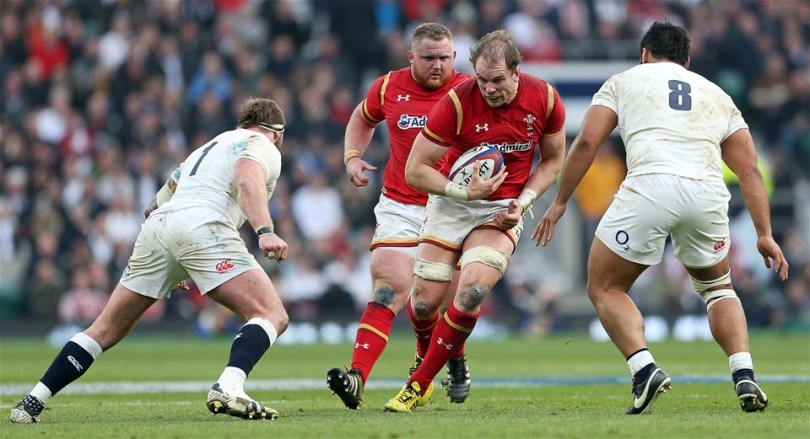 12.03.16 - England v Wales - RBS 6 Nations - Alun Wyn Jones of Wales takes on Joe Marler and Billy Vunipola of England.